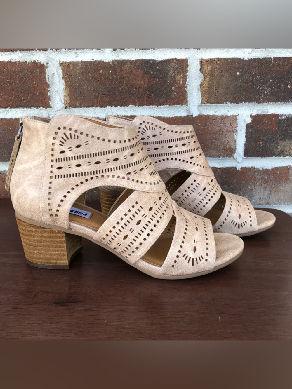 Ankle boots laser cut block heel new